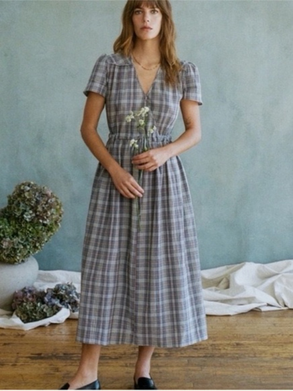 Christy Dawn Azure Plaid Midi Dress